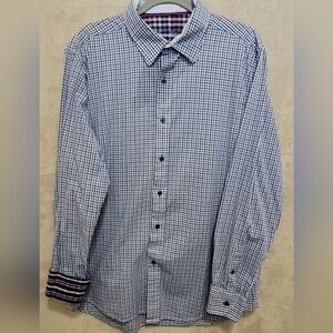 Tasso Elba Stylish Blue and White Checkered Men's Shirt Size Large